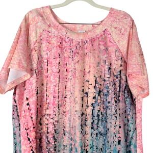 Abstract Watercolor Mosaic Pink High Low Tunic Blouse Plus 1XL Raglan Sleeve